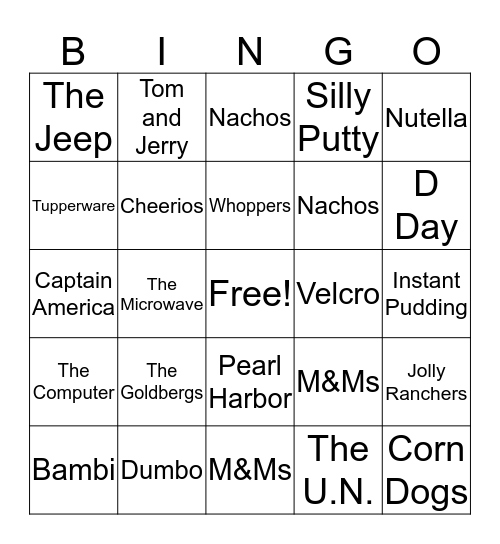 The 1940s Bingo Card