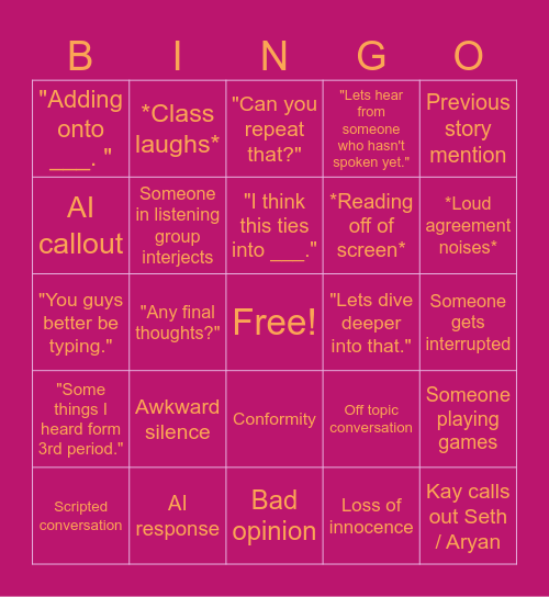 Socratic Seminar Bingo Card