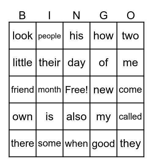 Trick Words Bingo Card