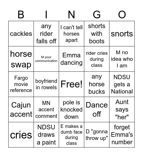 NDSU Zones Bingo Card