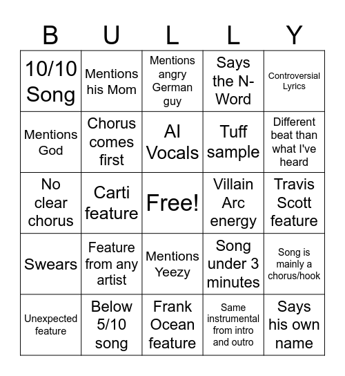 BULLY BINGO Card