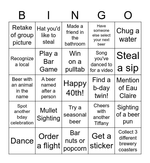 Tiff's Birthday Bingo Card