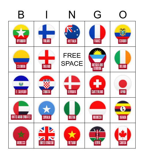 World Flags Bingo Card