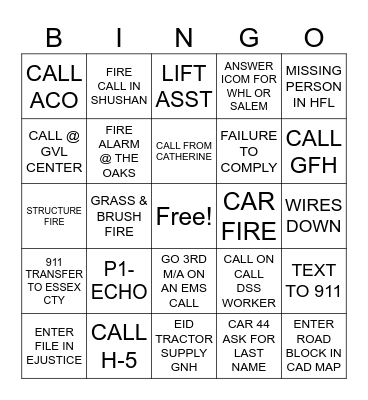 DISPATCH BINGO Card