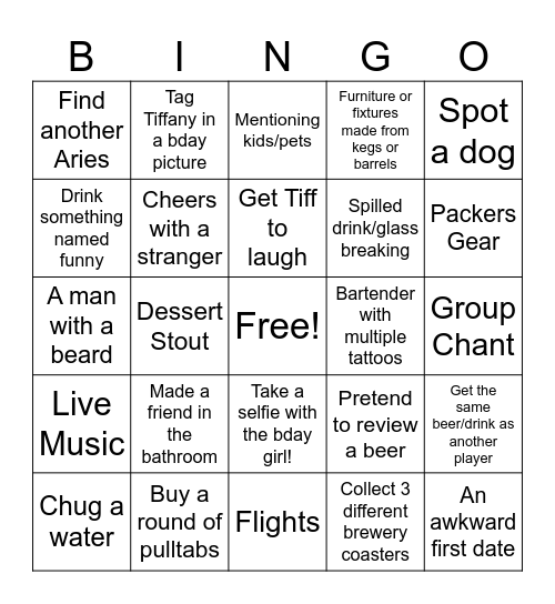 Tiff's Birthday Bingo Card
