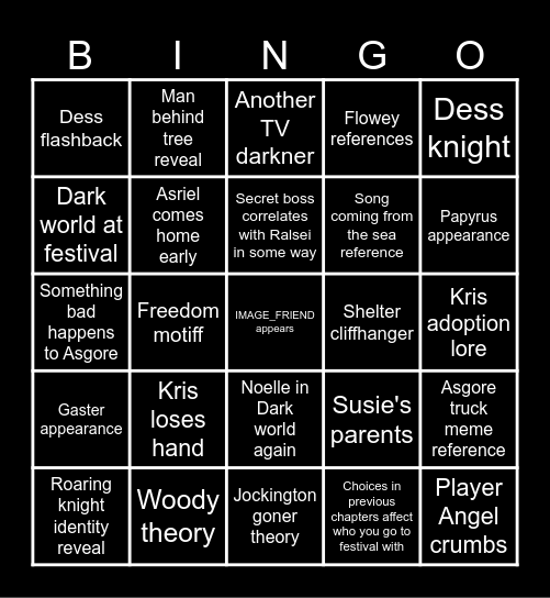 Deltarune chapter 5 predictions Bingo Card