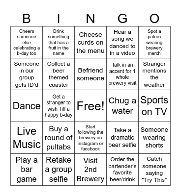 Tiff's Birthday Bingo Card