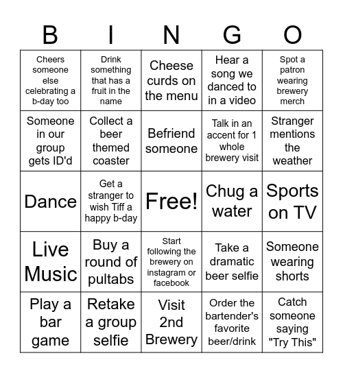 Tiff's Birthday Bingo Card