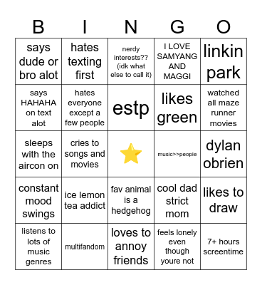 ARYA BINGO Card