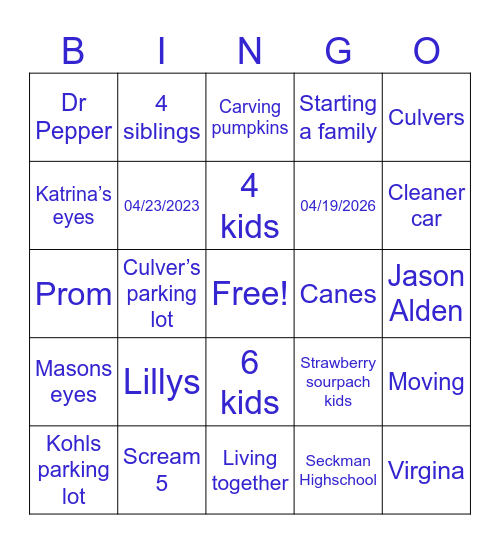 Bridal Bingo Card