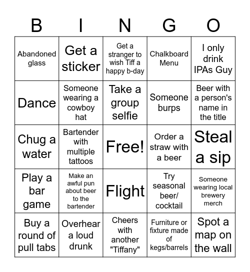 Tiffany's Birthday Bingo Card