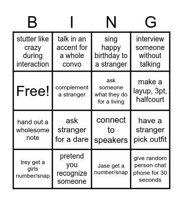 RAZR X JASE MALL BINGO Card