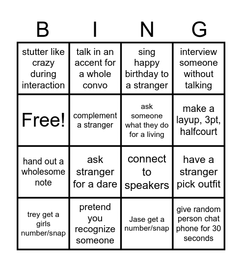 RAZR X JASE MALL BINGO Card