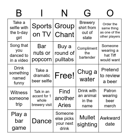 Tiffany's Birthday Bingo Card