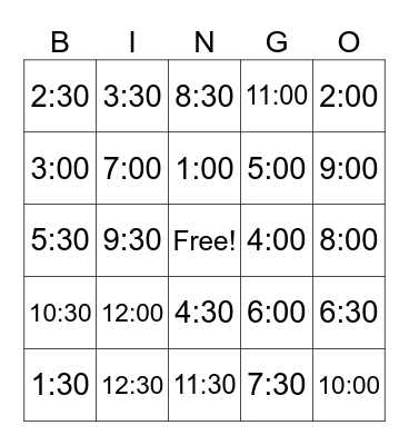 Time Bingo Card