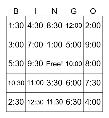 Time Bingo Card