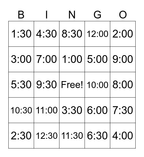 Time Bingo Card