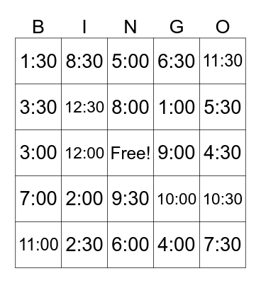 Time Bingo Card