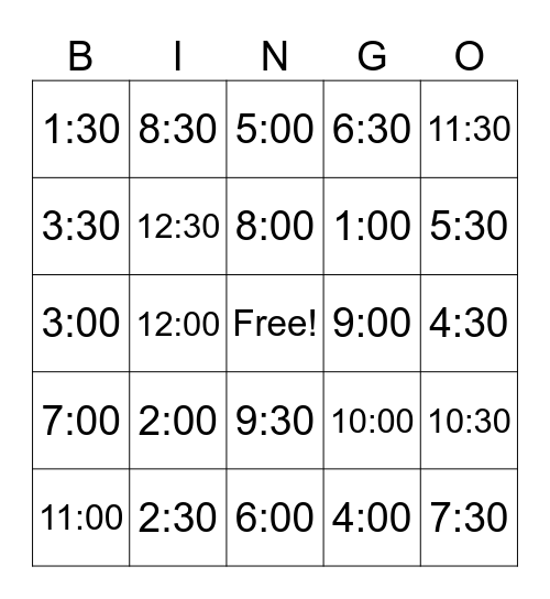 Time Bingo Card