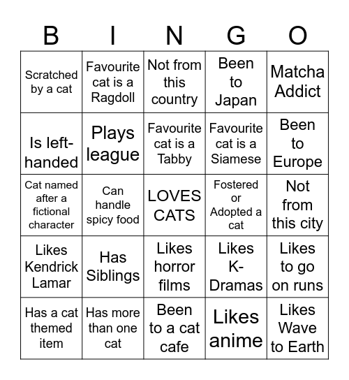 CatSoc Induction! Bingo Card
