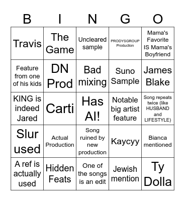 BOOLIE Bingo Card