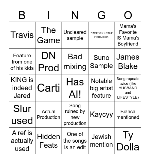 BOOLIE Bingo Card