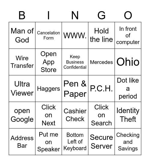ALL Scammer Bingo Card
