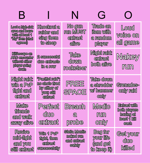 ARC Raiders Bingo Card