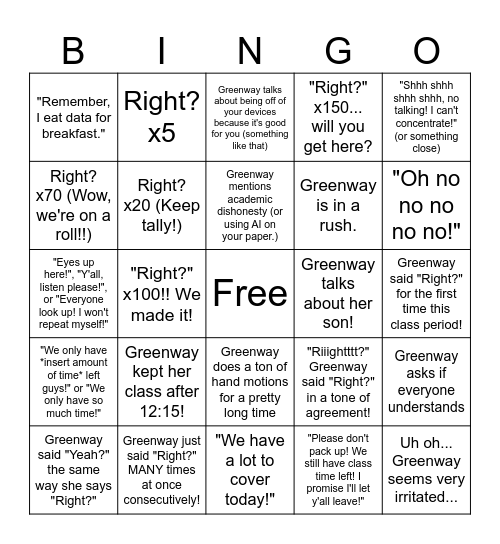 "Right?": A Thesis Bingo Card