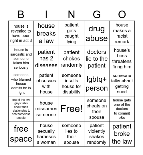 house md bingo Card