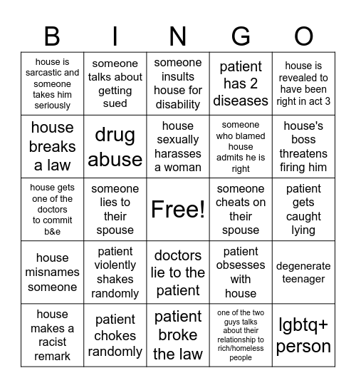 house md bingo Card