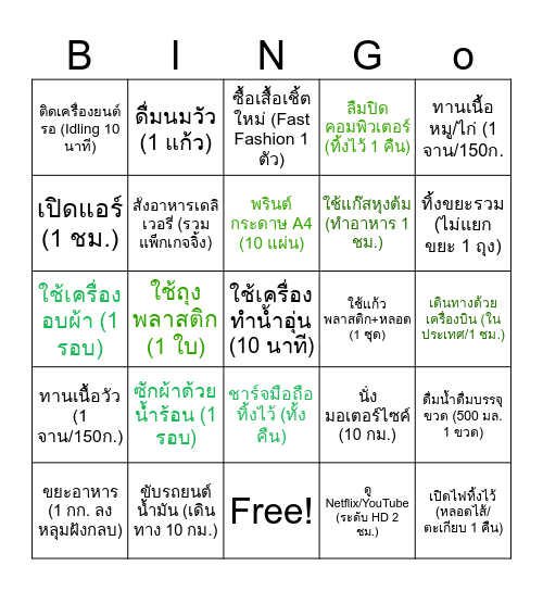 Carbon Bingo Card