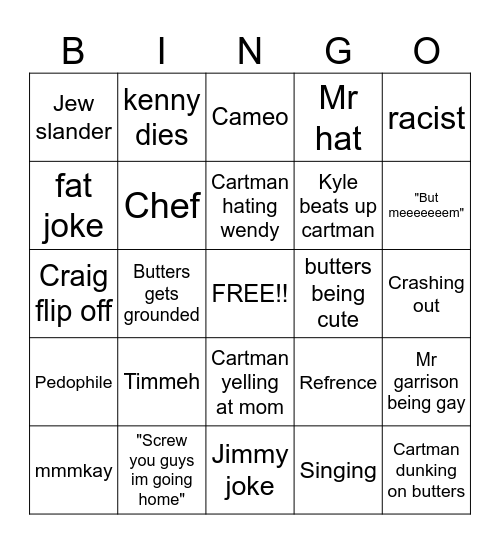 South park bingo Card