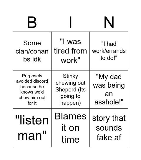 Sheperds Excuse for missing DND Bingo Card