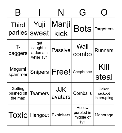JJS bingo Card
