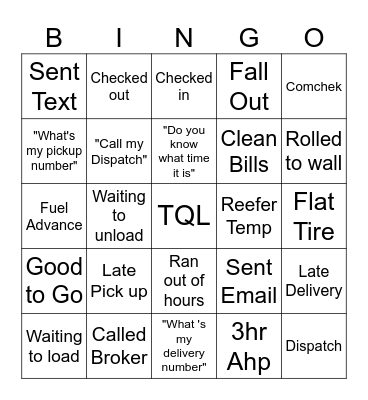 Standards Bingo Card