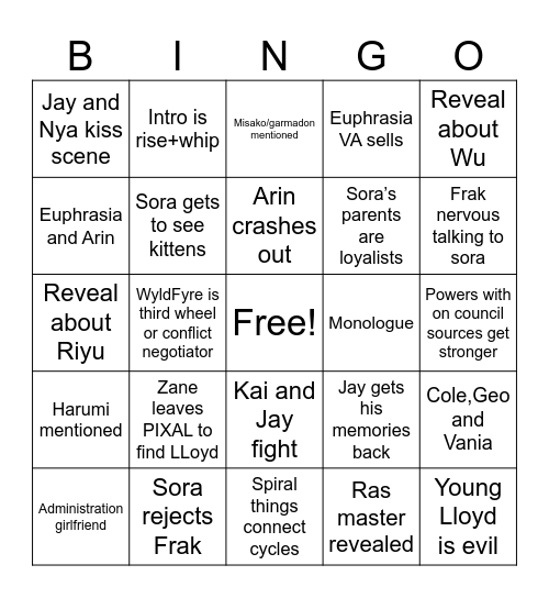 Ninjago DRS4P1 bingo card Bingo Card
