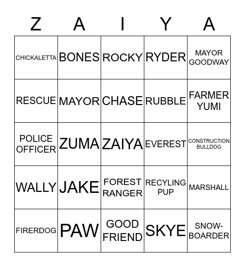 HAPPY 1ST BIRTHDAY ZAIYA Bingo Card