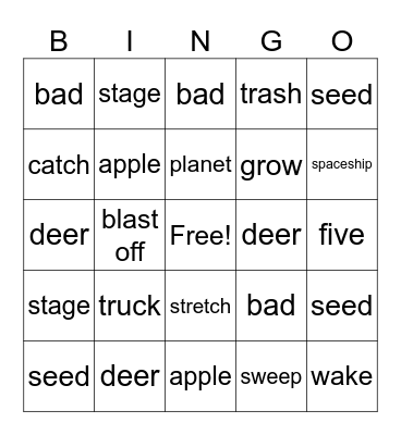 Spelling Word Bingo Card
