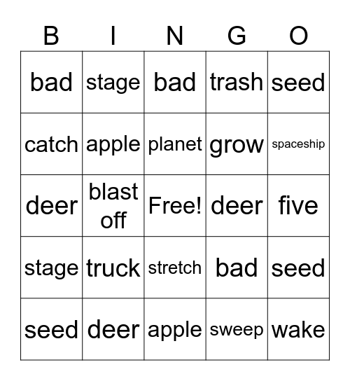 Spelling Word Bingo Card