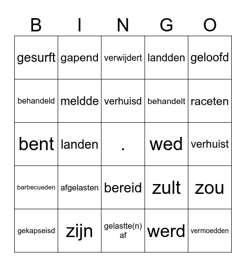 Werkwoordenbingo Card