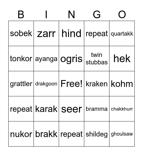 Untitled Bingo Card