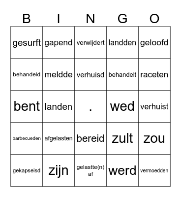 Werkwoordenbingo Card