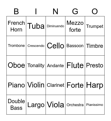 Musical bingo Card