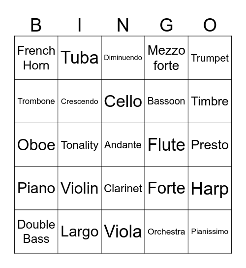 Musical bingo Card