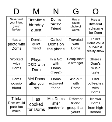 DOM-INGO Bingo Card