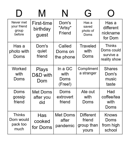 DOM-INGO Bingo Card