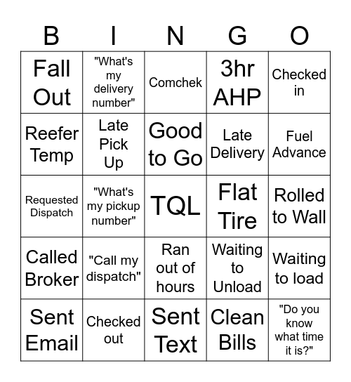 Standard Bingo Card