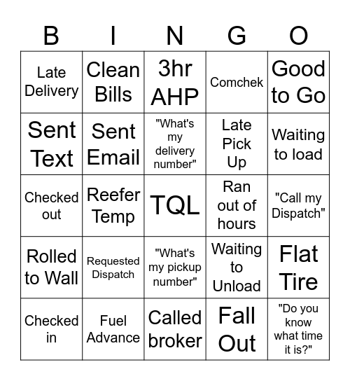 Standard Bingo Card