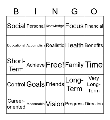 Goal Setting Bingo Card